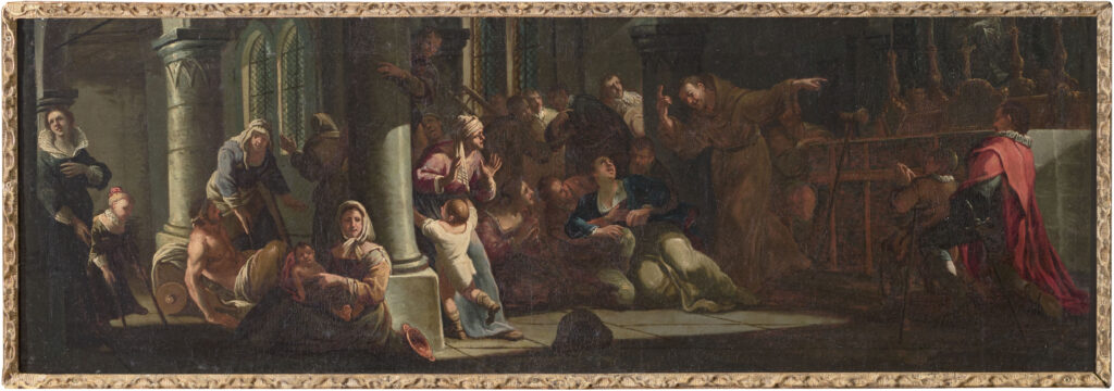 Pietro olivero dipinto che si espande in orizzantale Salvatore da Hortaa risana gli infermi  