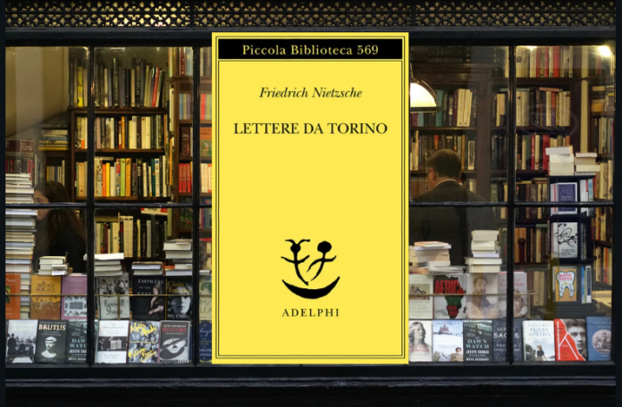 copetina libro lettere da toirno di fridrich Nietzsche in una vetrina di libreria