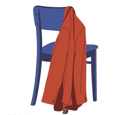 Luigi Tenco. Lontano, lontano. Lettere, racconti, interviste - nella foto il disegno di una sedia blu con appoggiata una giacca marrone