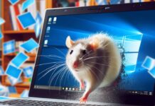 RAT Trojan ad accesso remoto - un topo esce dallo schermo di un laptop che ha la schermata iniziale di wondows