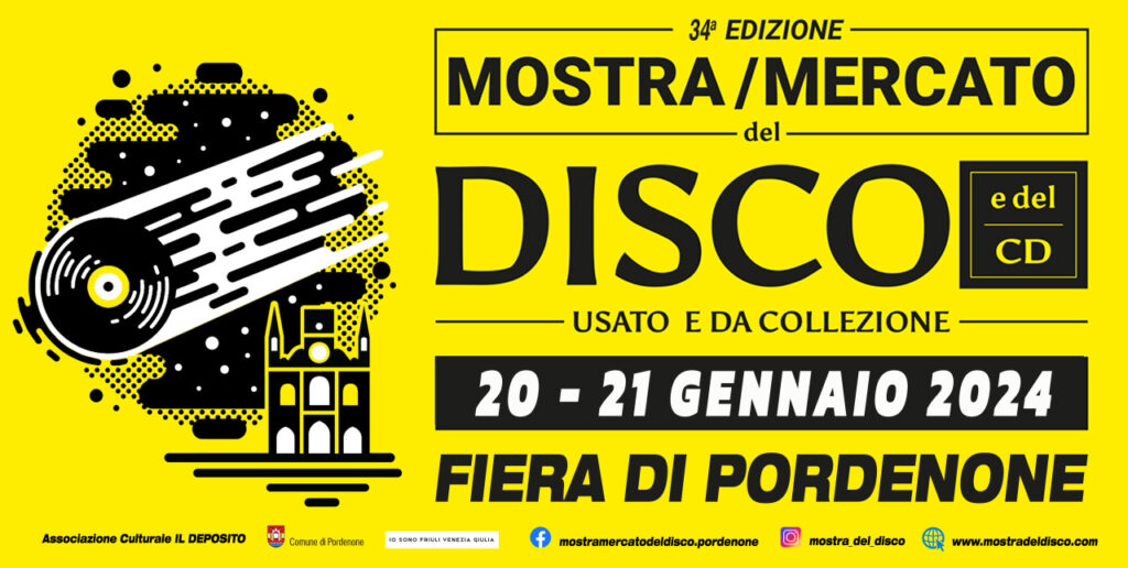 Dischi in vinile - la locandina gialla della mostra del disco di Pordenone