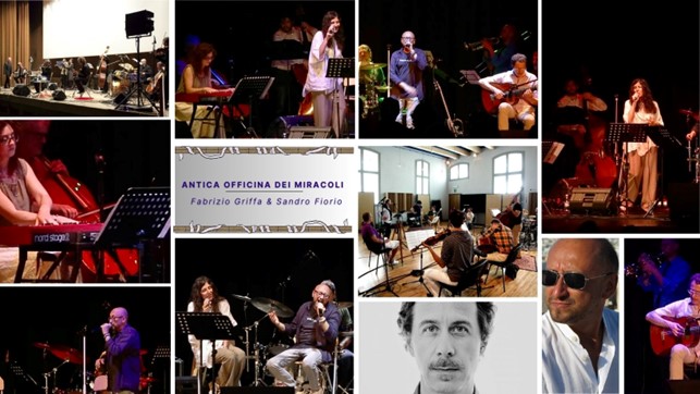 fabrizio griffa e sandro fiorio in un collage della band antica officina dei miaracoli