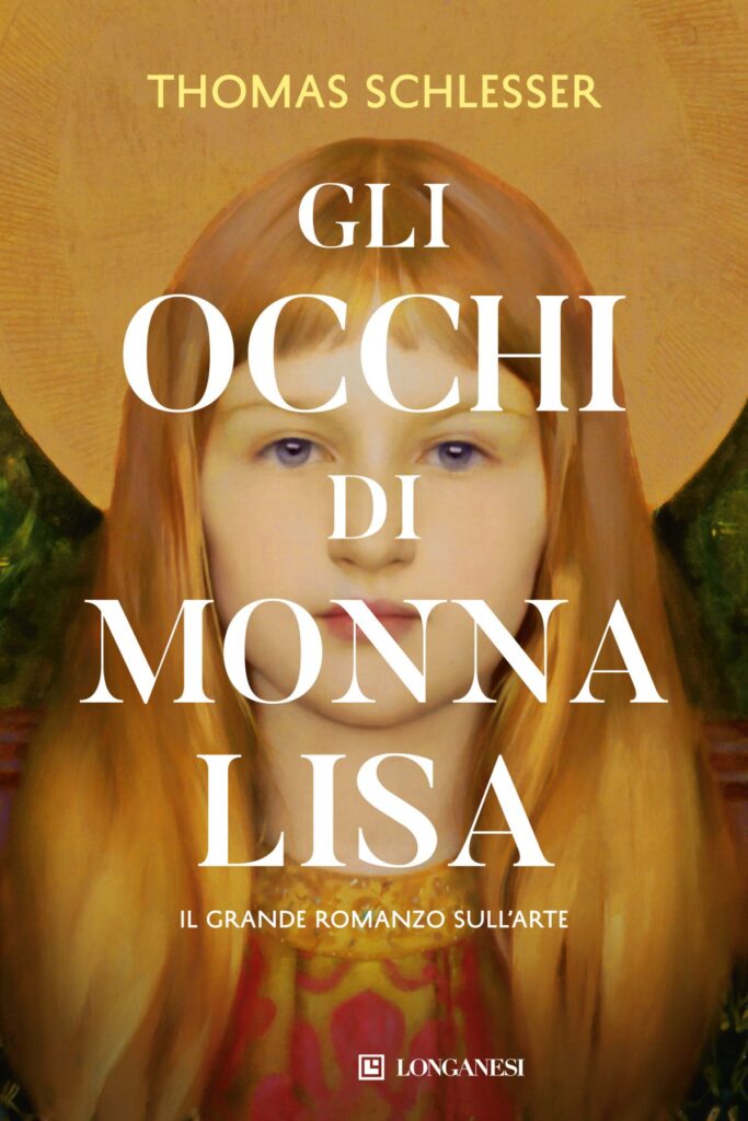 copertina del libro gli occhi di Monna Lisa, con una bambina dai capelli lunghi e biondi occhi chiari