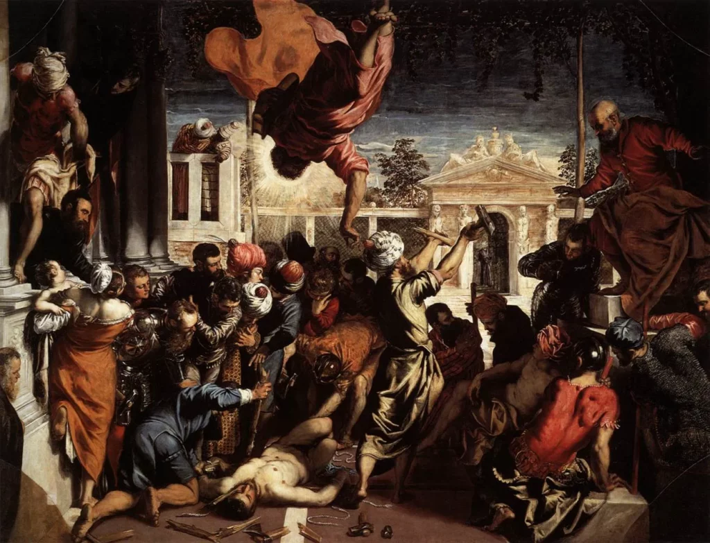 il quadro di Tintoretto allegoria biblica il, miracolo dello schiavo liberato
