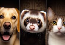 microchip per animali - nella foto un cane beige, un furetto cn macchie scure su pelo bianco e un gatto con il collo bianco e pelo scuro