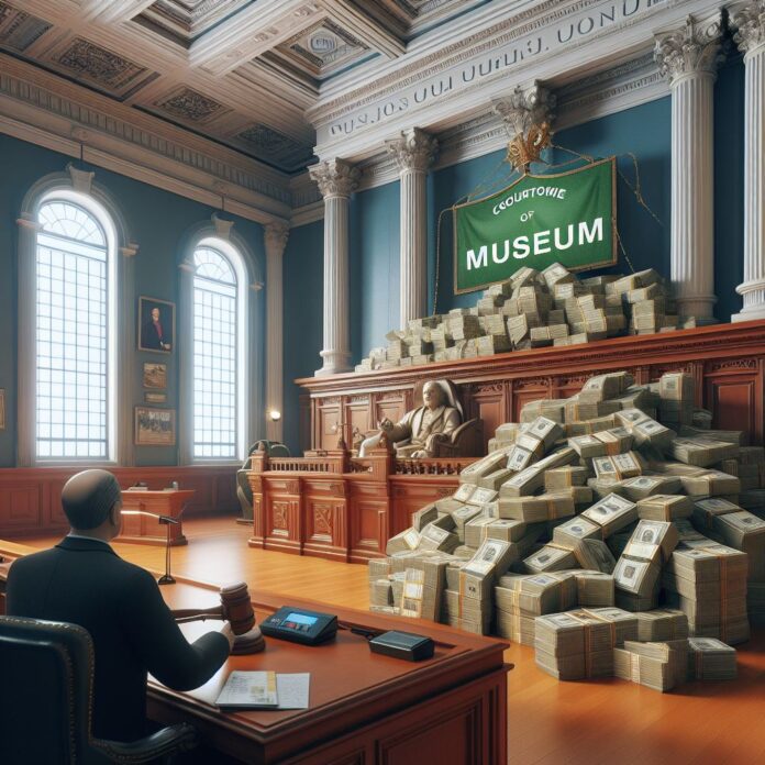 immagine creata con intelligenza artificiale un aula di tribunale con soldi