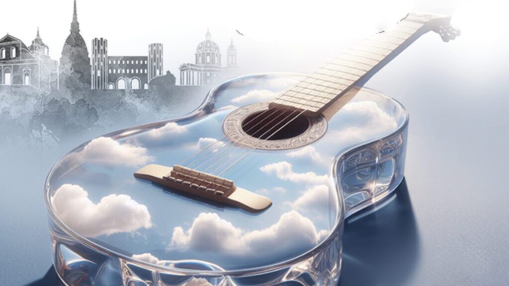 luigi antinucci - il logo del circolo dei cantautori che raffigura una chitarra sospesa tra le nuvole