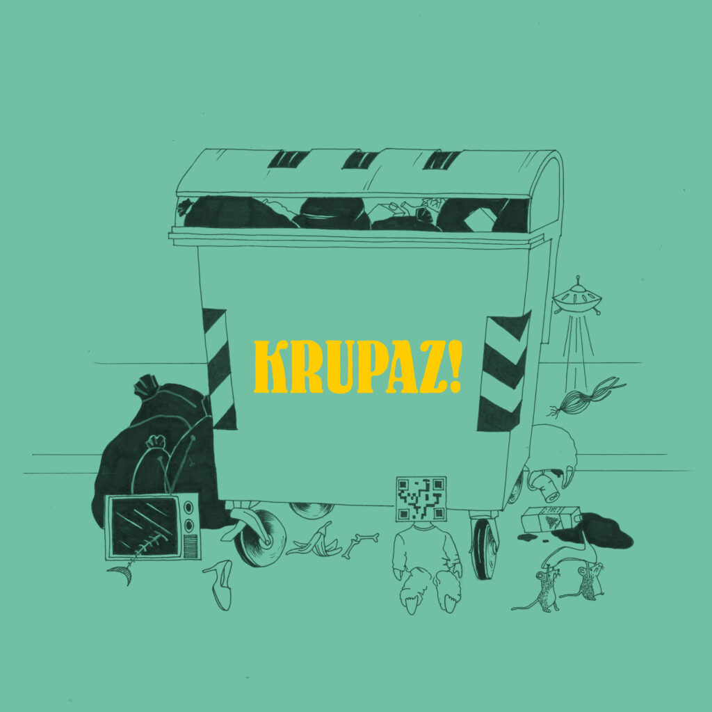 krupaz! - la copertina del nuovo album, che raffigura il disegno di un bidone dell'immondizia, circondato da rifiuti