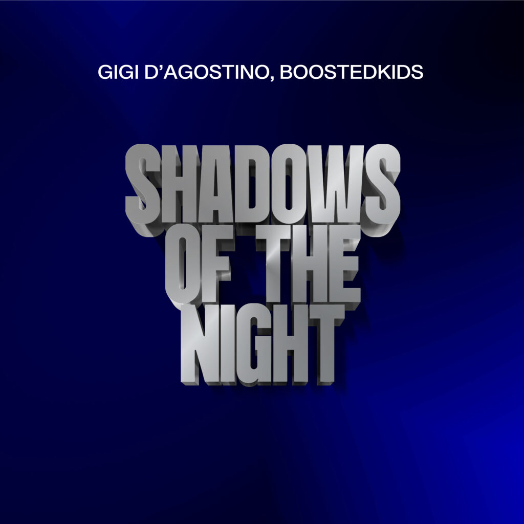 gigi d'agostino - la copertina del nuovo singolo che raffigura la scritta "Shadows in the night" su uno sfondo blu
