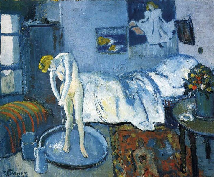 la stanza blu con donna nuda che si lava