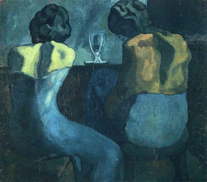 due donne seduta la bar dipinto del perodo blu di Picasso foto da Wiki Art pubblico dominio americano