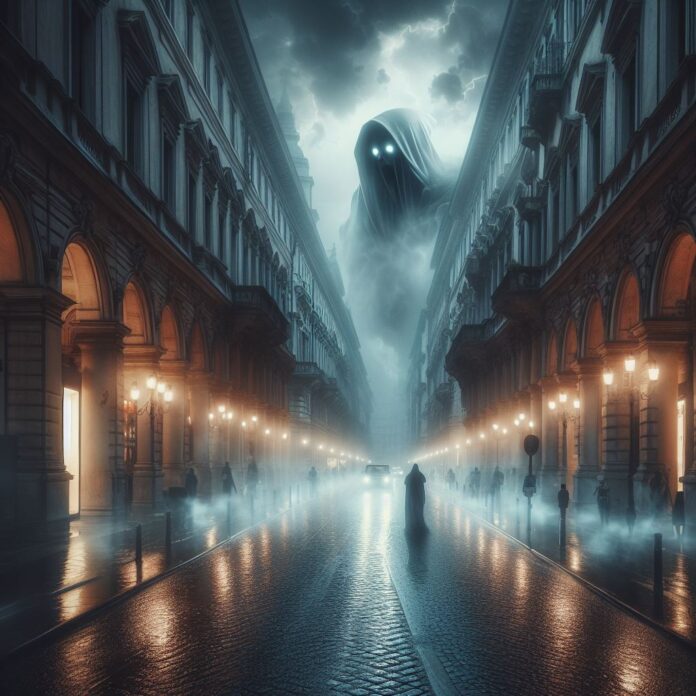 immagine generata con Ai via roma torino in ambiente misterioso