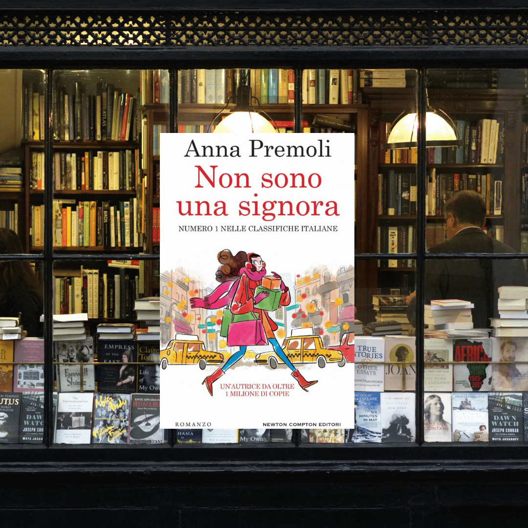 vetrina di una libreria affollata e un po retrò con i libro non sono una signora in primo piano