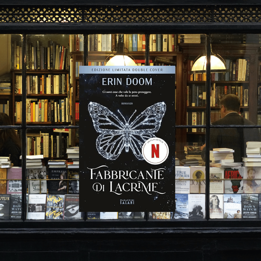 una vetrina di libreria con il libro il fabbricante di lacrime
