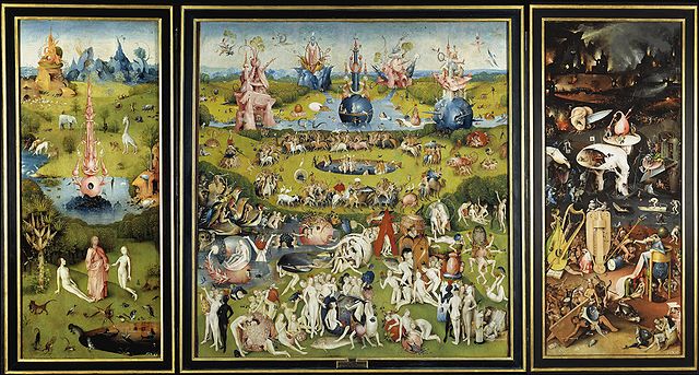i tre pannelli con il giardino delle delizie di Bosch