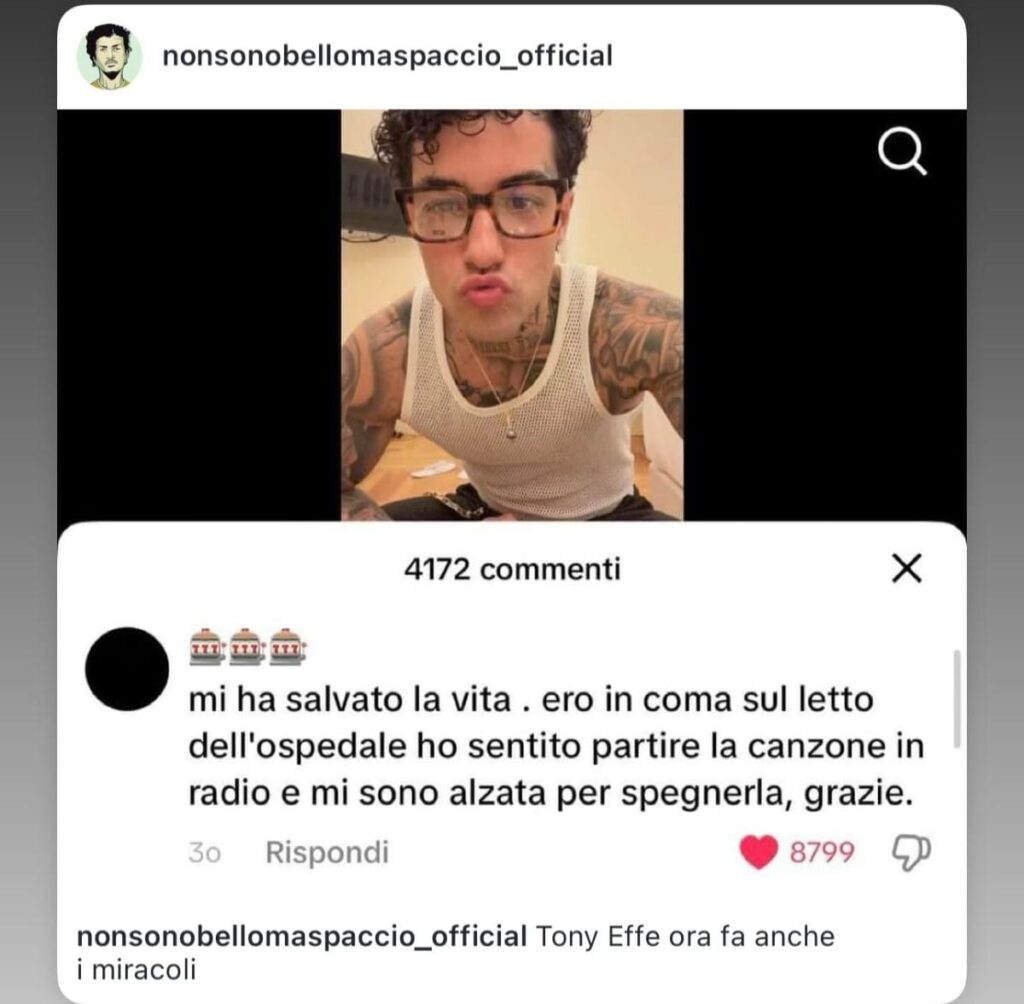 sanremo serata cover - roberto benigni - un meme su tony effe