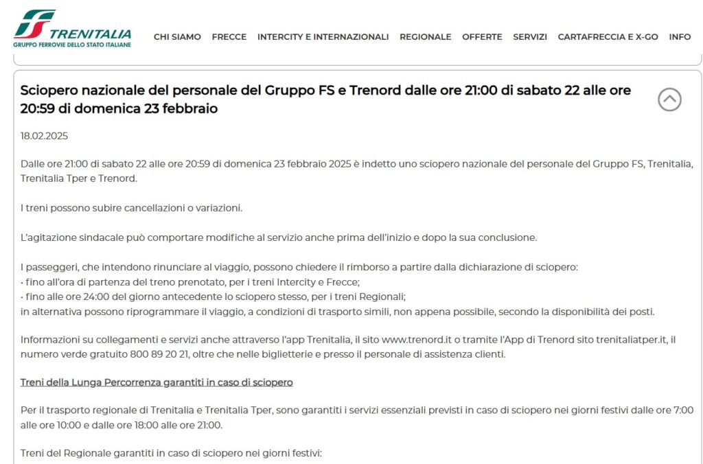 Nuovo sciopero dei treni il 22 e 23 febbraio. Il 24 fermi anche tutti i trasporti pubblici a Roma