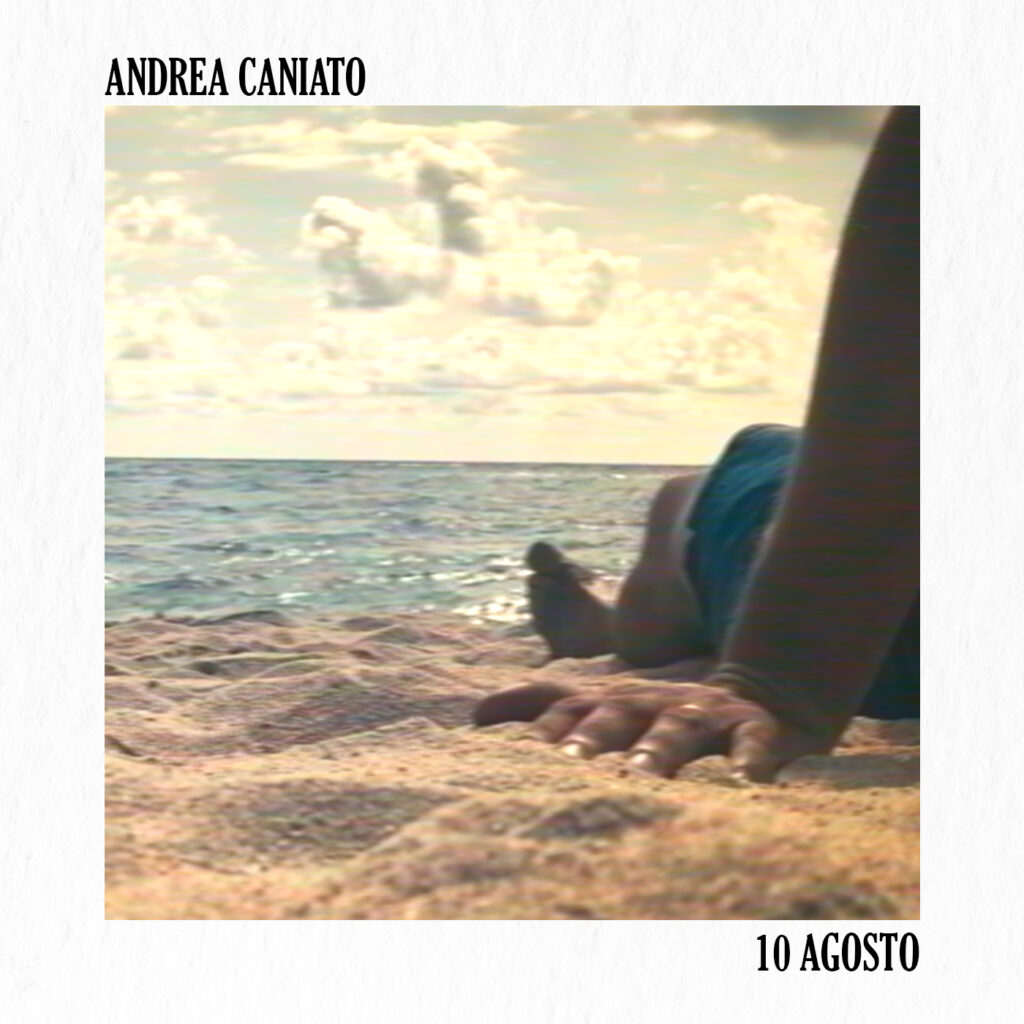 andrea caniato - la copertina del nuovo singolo che raffigura un uomo in costume da bagno disteso sulla sabbia in riva al mare