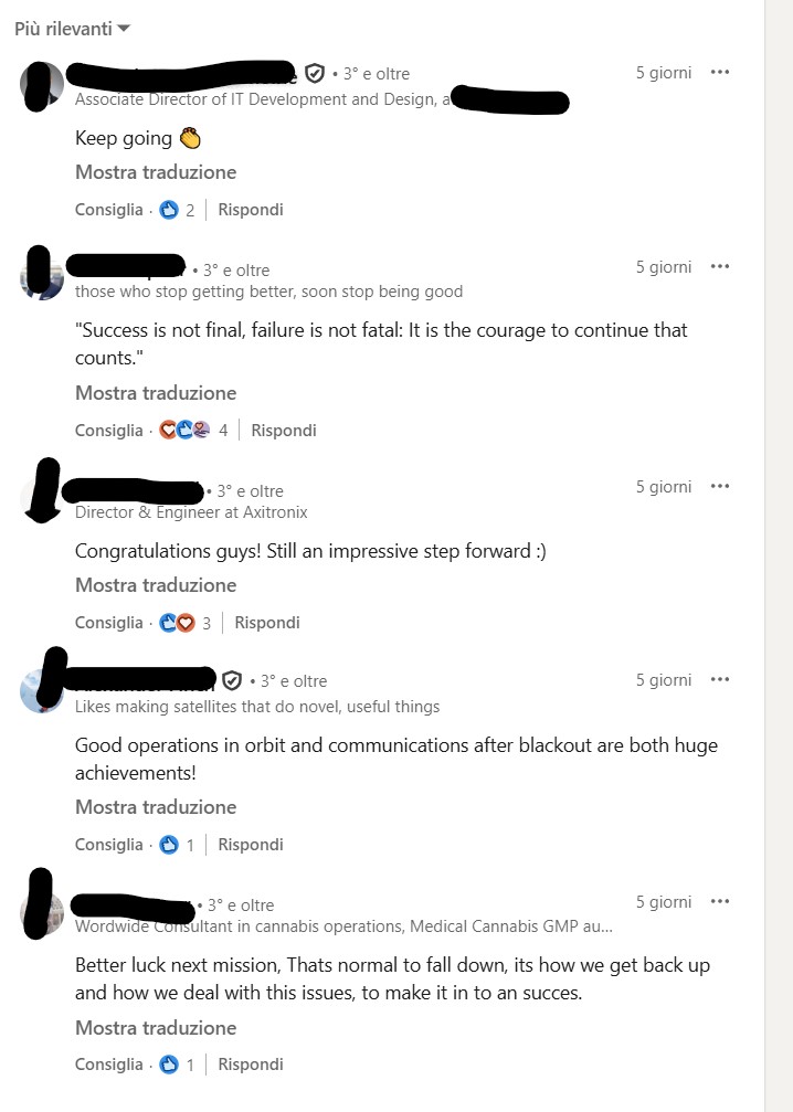 spaceballs odissea nello spazio - lo screenshot dei commenti del post su linkedin