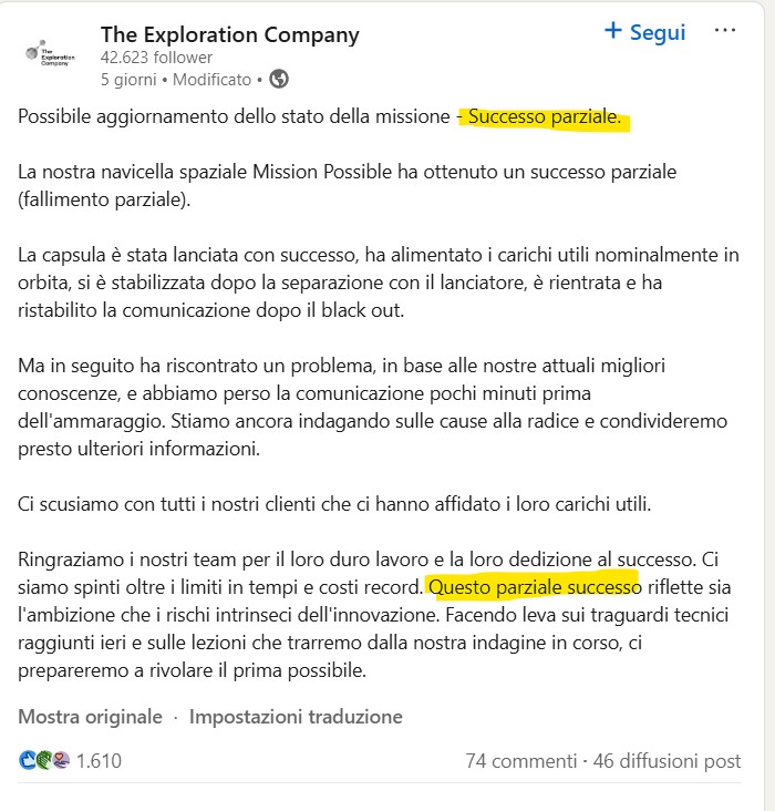 ceneri di defunti nello spazio