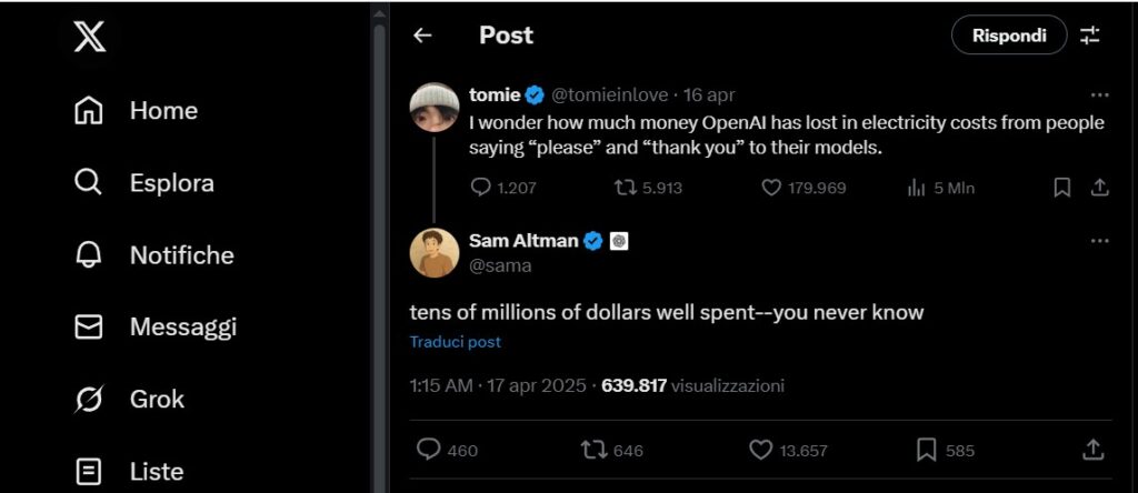 uno screenshot di un post su X