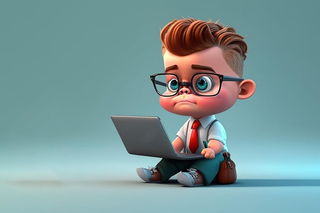 Come usare ChatGPT tecniche, errori e come ottenere risposte migliori - nella foto il fumetto di un uomo con occhiali camicia bianca a mezze maniche e cravatta seduto per terra con un laptop sulle ginocchia ha l'espressione perplessa