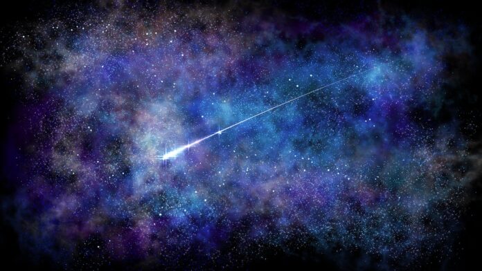 Perseidi 2025 stelle cadenti e Lacrime di San Lorenzo - una stella cadente in un cielo blu notte