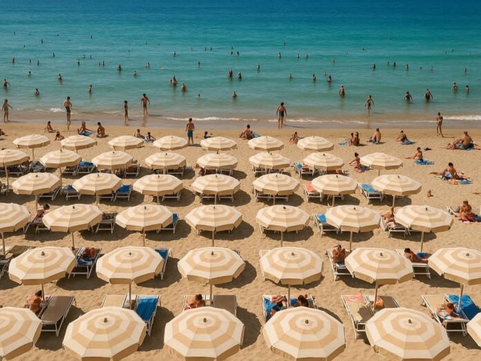 stabilimenti balneari - nella foto una spiaggia attrezzata con ombrelloni e bagnanti
