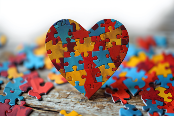 Autismo Catania disamilità - nella foto dei pezzi du puzzle sparsi su un tavolo e dritto un cuore fato con pezzi di puzzle