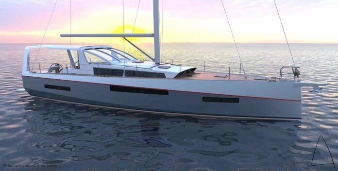 Salone Nautico 2025 - una barca a vela molto moderna naviga al tramonto