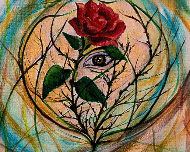 Simone Di Matteo e la sua gemma d’autore Gli occhi e la rosa - Zetatielle Magazine Simone Di Matteo . la copertina del libro con uno sfondo colorato di azzurro rosa e verde a cerchi, in primo piano una rosa rossa confoglie verdi e spine