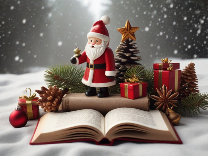 Libri da regalare a Natale 2025 tra misteri, segreti e autotune! - Zetatielle Magazine -christmas-book-8385644_1280 Nella foto un enorme libro aperto sulla neve, dietro un ascatola di cartone bassa con sopra un babbo natale, un albero di natale con la stella in punta, dei regali rossi sparsi intorno, delle pigne e tanti fiocchi di neve che scendono dal cielo