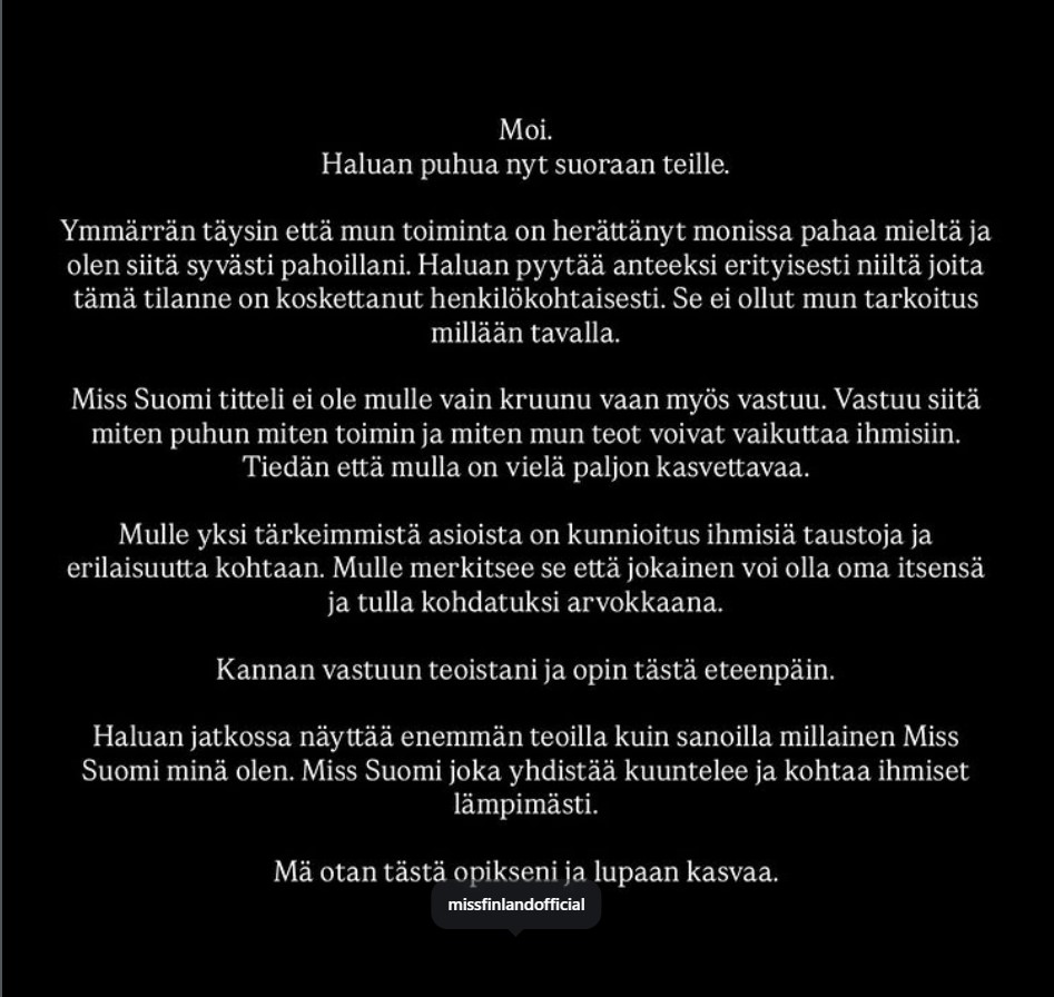 Miss Finlandia la traduzione del testo