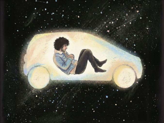 Bonje In Yurt disegnato all'interno di una macchina