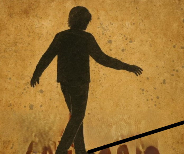 equilibrio precario - niccolò battisti - nella foto il disegno di un uomo di spalle in equilibrio su una corda