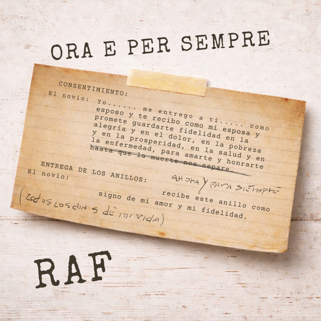 raf - ora e per sempre - la copertina del singolo presentato al fetsival di sanremo