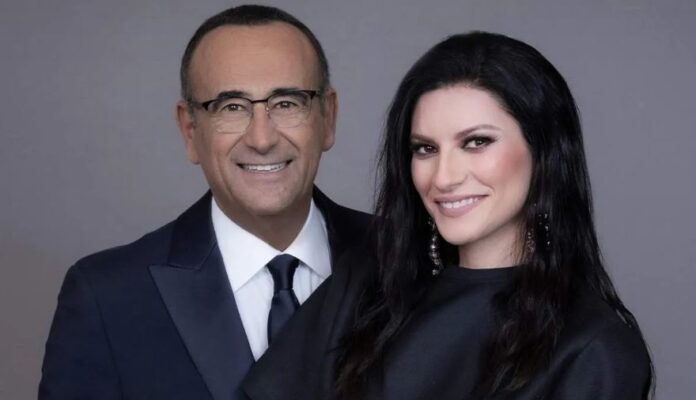 sanremo 2026 prima serata - nella foto carlo conti a sx e laura pausini a dx