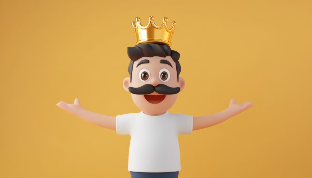 disegno di un uomo co baffi con la corona da re in testa