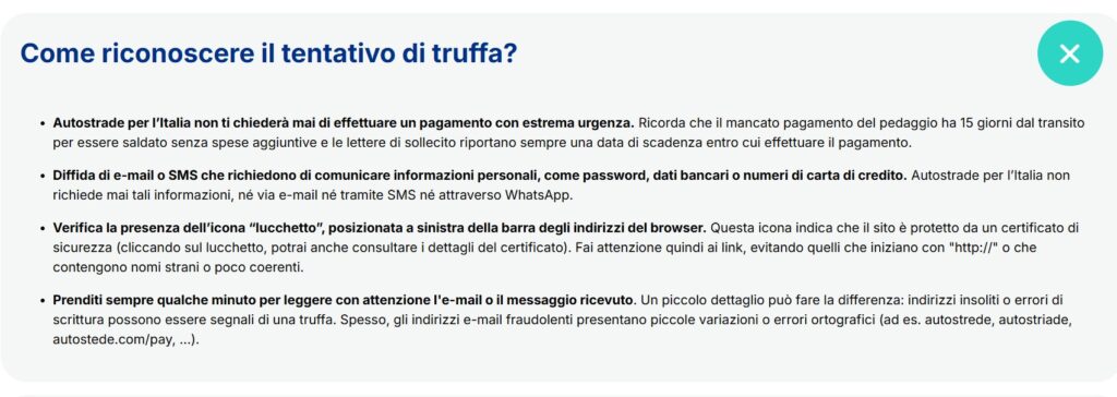 Autostrade per l'Italia -screenshot dal sito