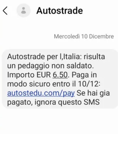 truffa del pedaggio fantasma - testo dell sms