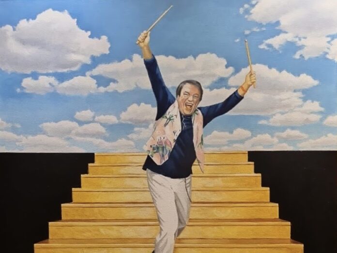 tullio de piscopo - 80 tullio - il batterista raffiguraro con le bacchette in mano, in un cartoon