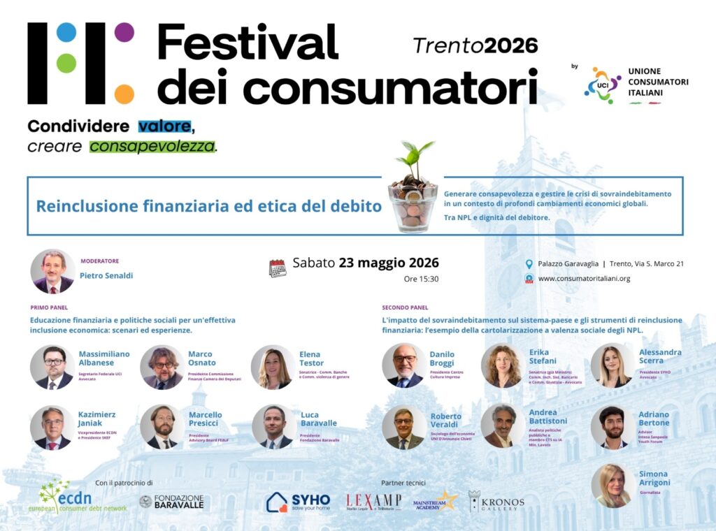 Festival dei consumatori - la locandina con le foto dei relatori e le info sull'evento