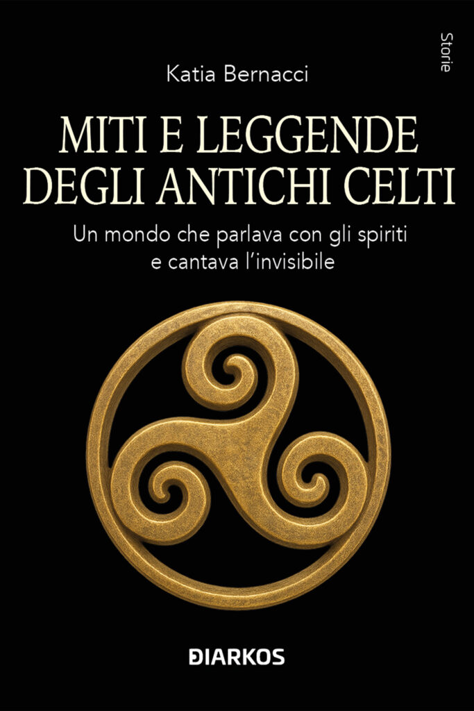 Miti e leggende degli antichi Celti - la copertina del libeo su sfondo nero un simbolo dorato formato da un cerchio con all'interno tre spirali collegate tra loro